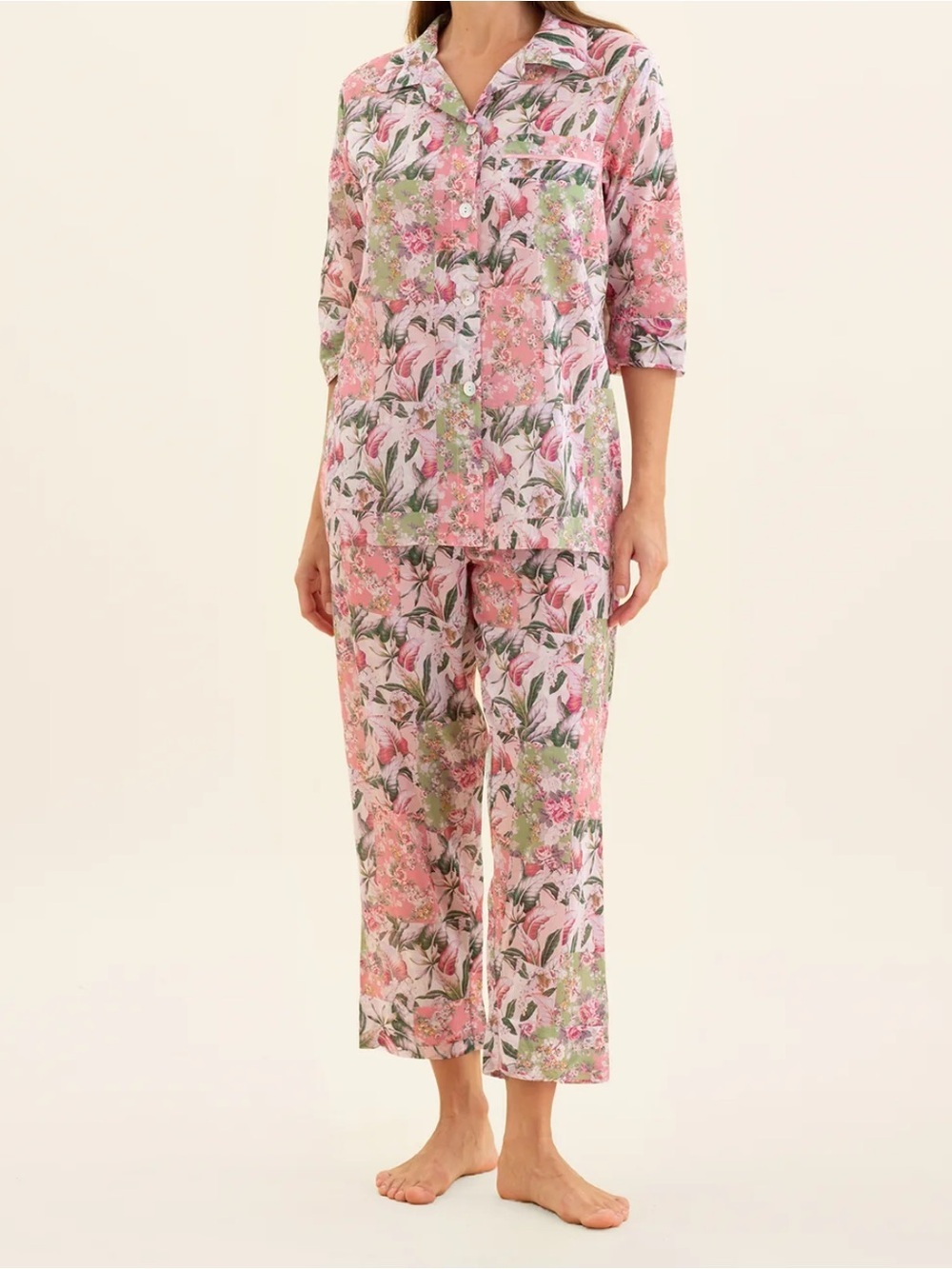 Papinelle Small Palisades Crop PJ Set Top and Pant 100% Cotton Pink Floral NWT